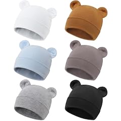 6 Pcs Bear Ear Hat: Brown, Light Grey, Blue, Dark Grey, White, Black (0-6 Months)