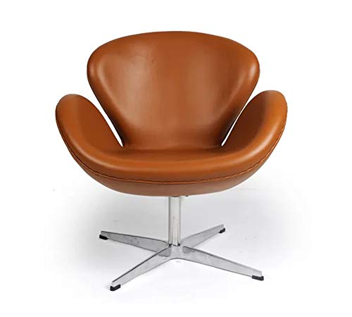 Image of Lakdi The Furniture Co Modern Swan Lounge Chair | Premium Faux Leather Accent Chair with Metal Swivel Base | Designer Living Room & Office Armchair (Caramel Brown)
