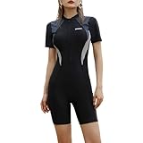 [Ｋａｙｉｙａｓｕ] 水着 レディース フィットネス 体型カバー 競泳 ワンピース オールインワン 半袖 スポーティ 速乾 快適 練習用 ジム スイムウェア カップ付 露出控えめ シンプル おしゃれ(L ブラック)