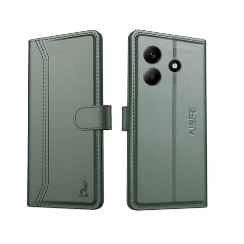 Image of AIBEX Compatible for Redmi Note 14 SE 5G / Redmi Note 14 5G Flip Cover Leather Finish with Magnatic Closure | Inside TPU with Card Pockets | Wallet Stand | Complete Protection Flip Case -Green
