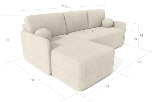 Dekori Möbel Modernes universelles BLOM Ecksofa mit Schlaffunktion und Bettkasten (CREMONA 01 Creme) – Bild 3