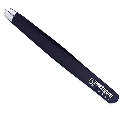 Slanted Tip Tweezers | Hair Plucking Tweezers for facial hair | Brow Shaping | Matte Black Eyelash Hair Removal Tweezers | Chin Hair Removal by