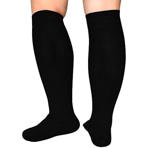 Extra Wide Calf Compression Socks for Women & Men, Plus Size Compression Socks 20-30 mmHg, Knee High Stockings to Prevent Swelling, Pain, Black, XL Cover
