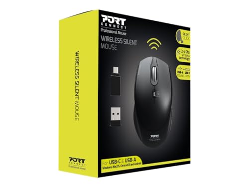 Port Connect Souris sans Fil 2.4 ghz USB-a & USB-c Silent Silencieux Noire