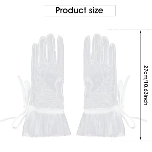 White Mesh Women's Elegant Lace Gloves Sheer Mesh Tea Party Gloves Ruffle Trim Bridal Gloves2