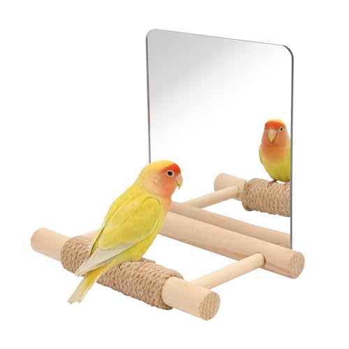 Litewoo 6.7 Bird Mirror Parrots Perch Stand Toy Swing Wooden Hanging Parakeet Mirror Toy Cage Accessories for Parrots Budgies Parakeets Cockatiels Lovebirds Finches