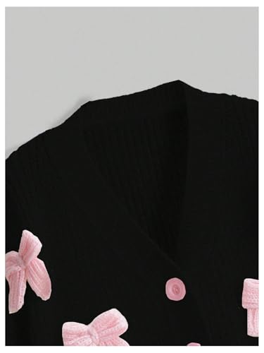 Image of BEAUDRM Women's Plus Size Bow Crop Sweater Cardigan V Neck Button Up Long Sleeve Cute Cardigans