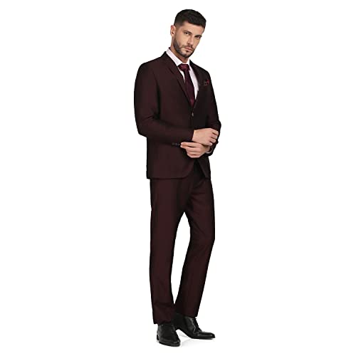 Image of Blackberrys Men Red Solid Slim Fit Suits