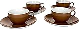 Ritzenhoff & Breker 4er Geschirrset Kaffeetasse mit Untertasse 200 ml Doppio Nougat aus Porzellan I Becher mit Henkel für Heißgetränke Kaffee Tee I Spülmaschinenfest