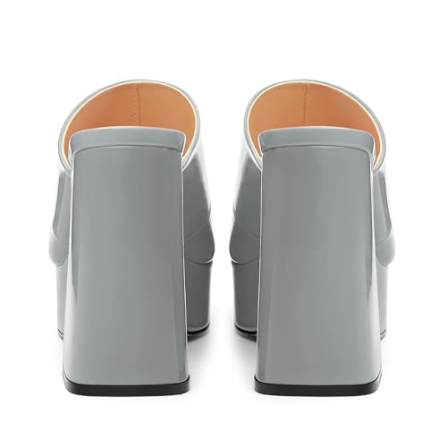 Image of Women Square Open Toe Platform Chunky Heel Slide Sandals | Slip On High Heel Dress Sandals, Elegant Formal Footwear For Wedding Club Evening Party Events