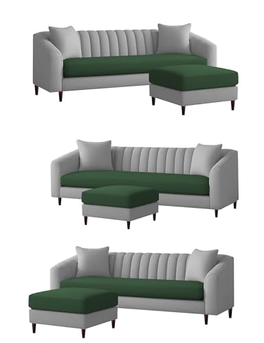 Image of Casaliving Doraldo 4 Seater L Shape Convertible Sofa Set for Living Room, 3 Seater & Ottoman Modular Sectional Couch for Small Space (Green Grey Colour) Fabric