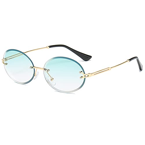 Image of LASPOR Retro Oval Sunglasses for Women Men Fashion Vintage Gold Metal Frameless Rimless Glasses Tinted Lens UV400 Protection