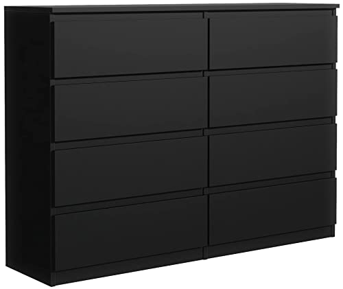 meble masztalerz Kommode Schwarz Matt mit 8 Schubladen - 138,5 x 101,5 x 39 cm - Sideboard Wohnzimmer, Schlafzimmer - Schubladenschrank - Komodenschrank