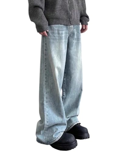 Image of GRECIILOOKS Men Jeans || Baggy Fit Jean's for Man || Loose Fit High Rise Denim || Stretchable Casual Wear Jean,s || Dance Rap Rapping Style Pant for Men || Denim Cotton Jeans