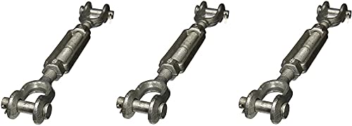 Indusco 93900496 Hot Dipped Drop Forged Galvanized Steel Jaw and Jaw Turnbuckle, 10000 lbs Working Load Limit, 1 Threaded Diameter x 6 Take Up, 20-5/8 Length (3)