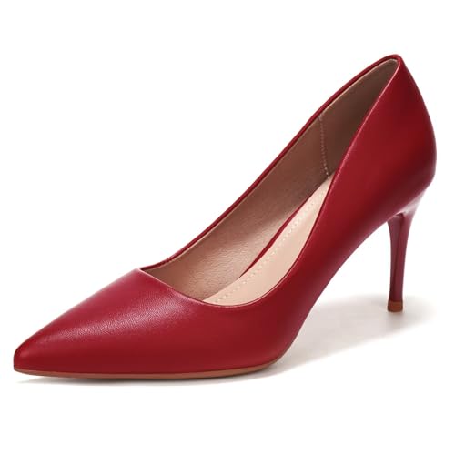 Image of Women's Low Kitten Heel Pumps Classic Fashion Dress Pumps Simple Heeled Shoes for Office Work