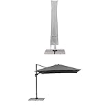 Schneider Schutzhülle für Ampelschirme, silbergrau, bis 400 cm Ø & 300x300 cm + Sonnenschirm Rhodos Twist, anthrazit, ca. 300 x 300 cm, 8-teilig, quadratisch