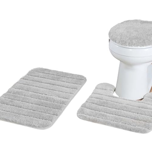 Giawkcaトイレ カバー 浴室3点セット 足元 トイレ カバーセット カーペット 足元 便座 浴室 家庭用 ホテル用 速乾 滑り止め 吸水 柔らかい 抗菌 防臭 洗える シンク キッチン ドア用 汎用 暖房対応 U字型 厚手 新スタイル 多色 無地 (