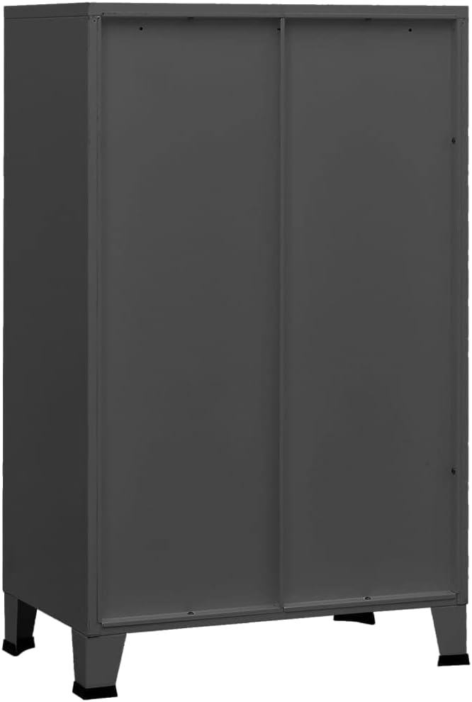 Anthracite Metal Storage Cabinet 27.6 x 15.7 x 45.3 in, Powder-Coated Steel Chest with Mesh Doors & Two Drawers, Compact for Living Room Bedroom Office