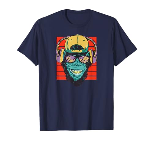 Affe grinsend mit Bart, Kopfhörer und Sonnenbrille - Urwald T-Shirt Affe grinsend mit Bart, Kopfhörer und Sonnenbrille - Urwald T-Shirt