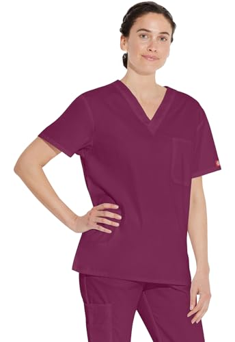 Image of Dickies EDS Signature Scrubs for Women and Scrubs for Men, Unisex One Pocket V-Neck Top in Soft Brushed Poplin 83706