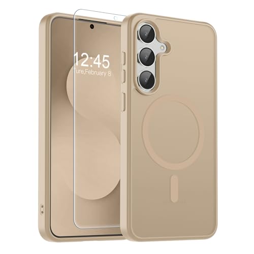 Image of SUPFINE Magnetic for Samsung Galaxy S25 FE Case with Screen Protector, (Built-in Magnets) (Military Grade Drop Protection) Slim Translucent Shockproof Phone Case,Pink Gold