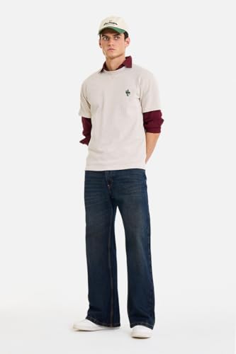 Image of SNITCH Men Flared Fit Jeans | Mid Rise Stone-Washed Denim with Raw Frayed Hem & 5-Pocket Design | 100% Cotton Woven Fabric for Casual & Everyday Wear