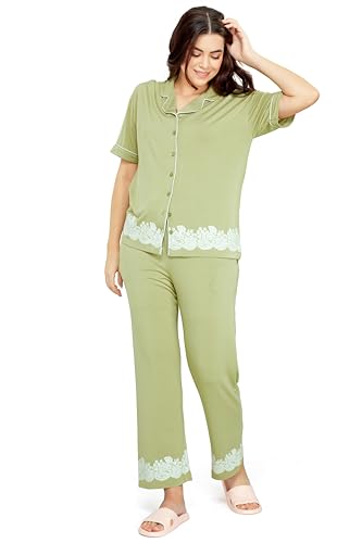 Image of ZEYO - Women's Viscose Floral Printed Night Suit Set of Shirt & Pajama Set