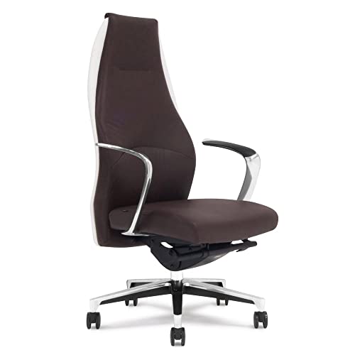 Zuri Furniture Wrigley Genuine Leather Aluminum Base High Back Executive Chair - Dark Brown with White Accent Zuri Furniture Wrigley Genuine Leather Aluminum Base High Back Executive Chair - Dark Brown with White Accent