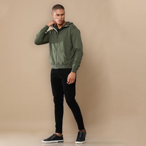 Image of REPUBLIC Cotton Fleece Regular Fit Hooded Sweatshirt Full Sleeves Solid Jumper Sweatshirt for Men