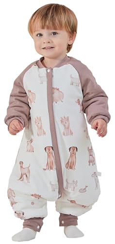 Chilsuessy Baby Winter Schlafsack 3.5 Tog Babyschlafsack mit Füssen Strampler Winterschlafsack mit abnehmbar Ärmel Schlafanzug Kinder Schlafsack, 3.5 Tog/Süßer Hund, L/Baby Höhe 95-105cm