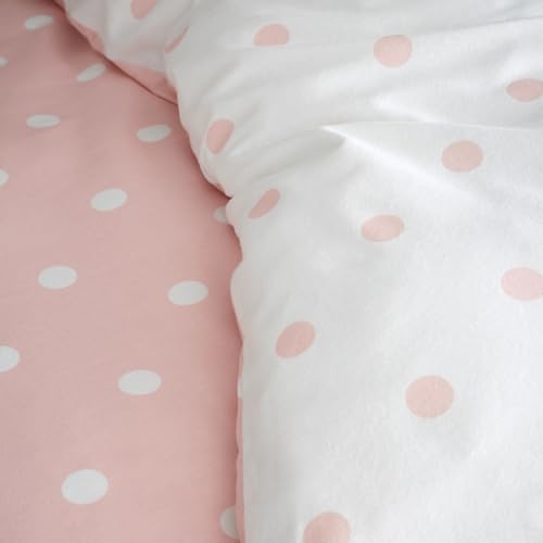 Catherine Lansfield Brushed Polka Dot Cotton Reversible King Duvet Cover Set with Pillowcases, Pink