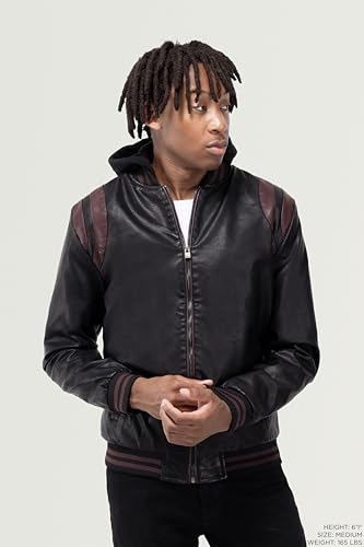 Image of X-Ray Men's Slim Fit Faux-Leather Moto Jacket with Removable Hood