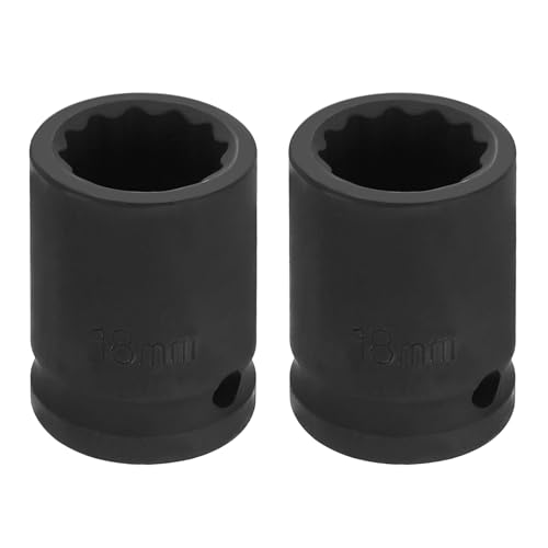 Image of HARFINGTON 2pcs 1 /2 inch Drive x 18mm Shallow Impact Socket 12-Point Metric CR-V Steel Spindle Nut Impact Flip Sleeve for Home Auto Nuts Bolts Repair