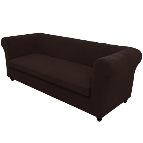 Housse de canapé de salon marron extensible 3 places - 2