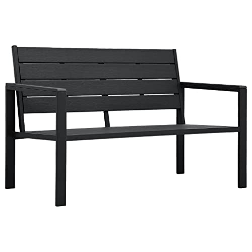 TJROO Bancos de jardín de 120 x 64 x 78 cm, negro, HDPE y acero, banco para exterior al aire libre, bancos exteriores, muebles de exterior