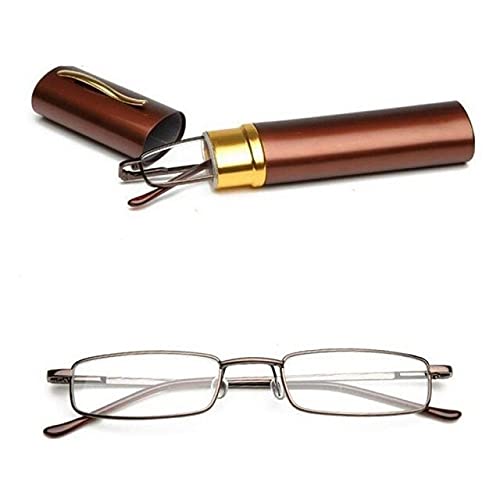 Sunshades reading glasses near vision pen style reading glasses rectangle type full frame with Cleaning Cloth - Brown Color
