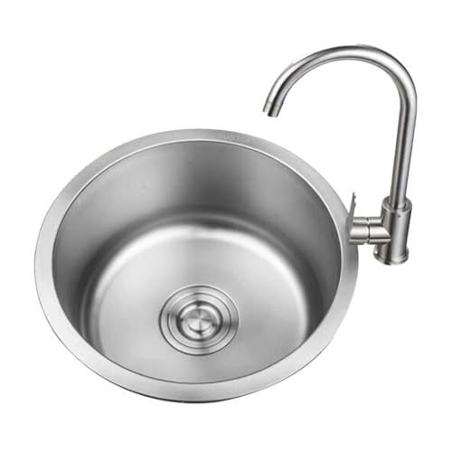 Évier de cuisine à une cuve ronde en inox anti-condensation avec robinet