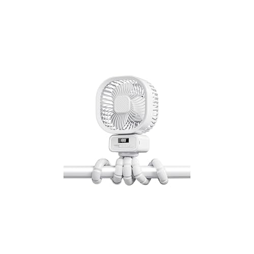 Ventilador Portátil para Carrito Bebe con 10000mAh, 3 velocidades Ventilador Recargable con Rotación de 270°, Ventilador USB Silencioso con Soporte Extraíble y LED para Carrito Bebe, Cunas, Blanco