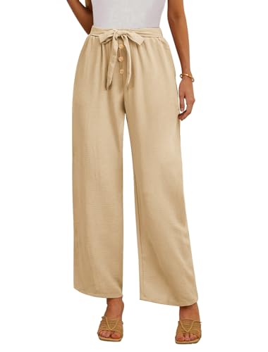 Feiersi Women's Wide Leg Lounge Pants High Waist Button Palazzo Pants Lightweight Tie Knot Loose Trousers2