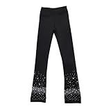 LIUHUO Girls Ice Skating Pants Women Black Rhinestones Training Practice Leggings Fleece Inside (Black,Small)