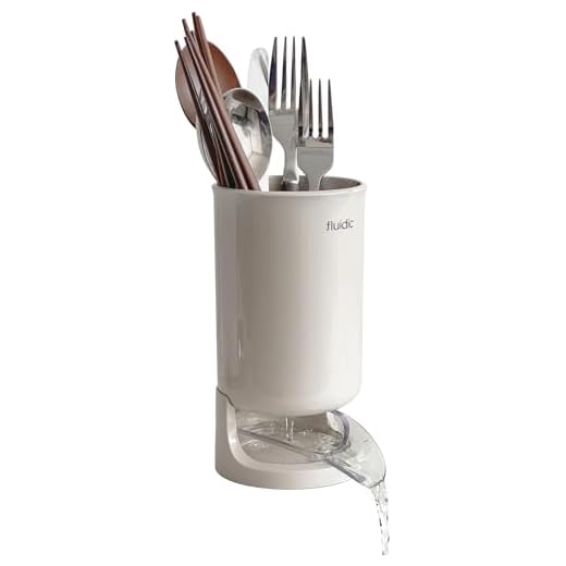carrotez Utensil Drying Holder for Kitchen Counter, Self Draining, Small Utensil Cutlery Flatware Silverware Holder Drainer Cup, Beige, 1 ea