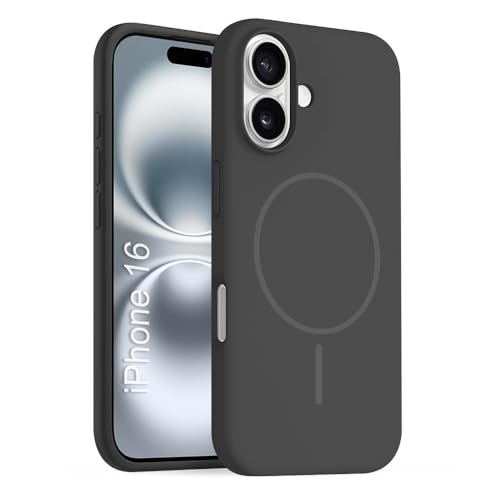 Image of iPhone 16 Silicone Magsafe Case | Shock Proof Design & Camera Protection | Premium Rubberised Apple iPhone 16 Cover (Microfiber Lining) | Magnetic Liquid Silicone - Black