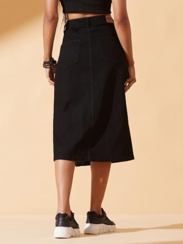 Image of Dolce Crudo Women's Flared High-Rise Stretchable Denim Maxi Skirt