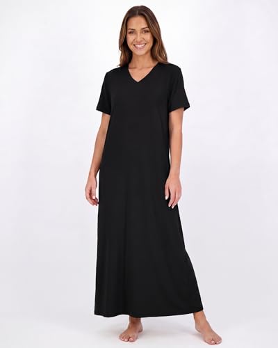 Image of Real Essentials 3 Pack: Women's Soft Maxi Long Nightshirt Short Sleeve Soft Nightgown Sleep Dress (Available in Plus Size)