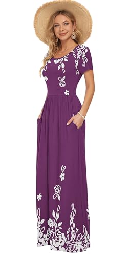 Image of AUSELILY Women's Classic Short Sleeve Loose Plain Casual Long Maxi Dresses for Women 2026