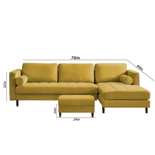 Image of Lezra RHS 4 Seater L Shape Sofa Set with Center Table for Living Room (Yellow Fabric) Premium Fabric Sofa