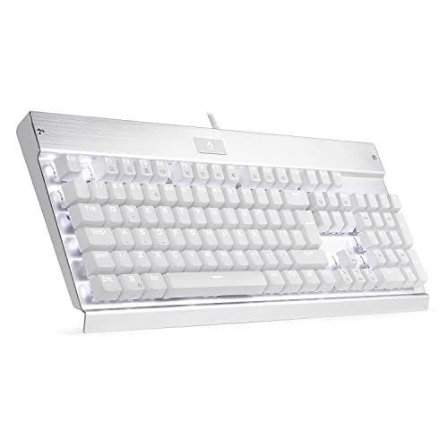 EagleTec KG010 Pro Mechanical Keyboard Backlit 104 Keys White LED Backlit with Brown Switches for PC Gaming or Office UK QWERTY Layout (White)