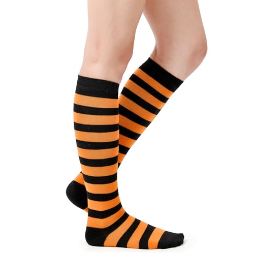 Image of Century Star Knee High Socks for Women Long Tube Socks with Stripes | Soft, Skin Friendly And Stretchy, Vibrant Colors Perfect For Daily Wear, Sports, Halloween And Christmas