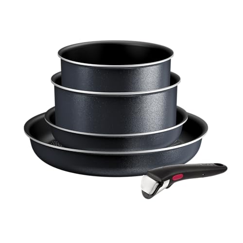 Tefal Ingenio So'Light, Juego de utensilios de cocina de 5 piezas, ollas y sartenes ligeras, tecnología Light Tech, mango extraíble, revestimiento antiadherente de titanio, L7239523